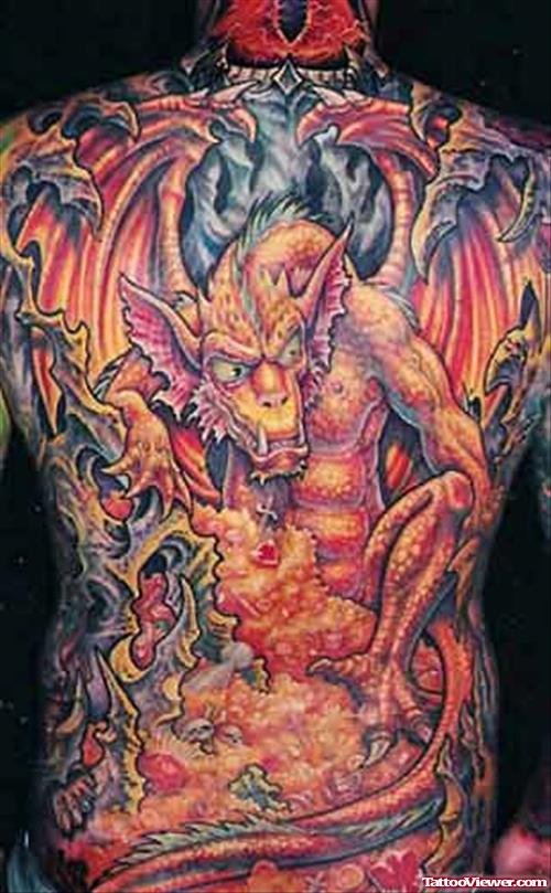 Colourful Fantasy Tattoo On Full Back