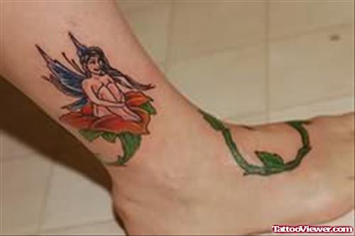 Sitting Angel Fantasy Tattoo On Leg