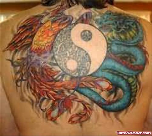 Dragon Snake and Sybol Tattoo On Back