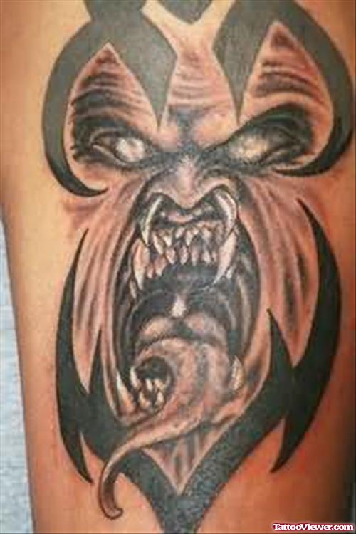 Scary Crawling Face Fantasy Tattoo