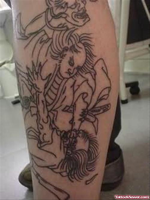 Elegant Fantasy Tattoo On Leg