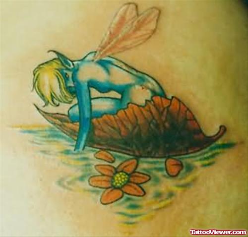 Bluish Little Angel Fantasy Tattoo