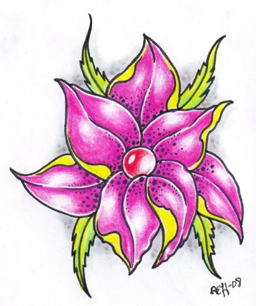 Pink Flower Fantasy Tattoo Design