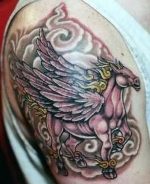 Horse Wings Tattoo On Shoulder