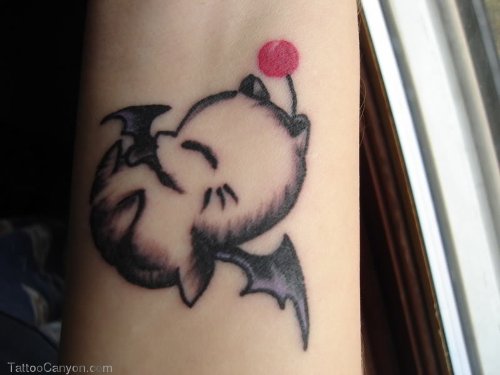 Cute Grey Ink Fantasy Moogle Tattoo
