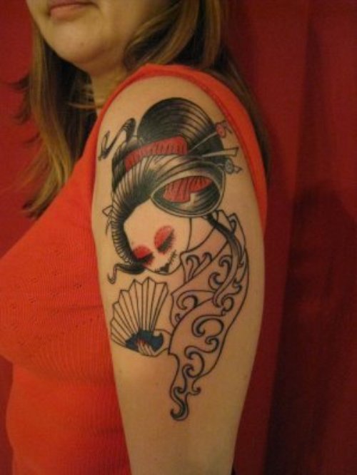 Japanese Geisha Fantasy Tattoo On Half Sleeve