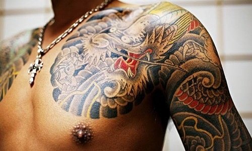 Japanese Dragon Fantasy Tattoo On Chest