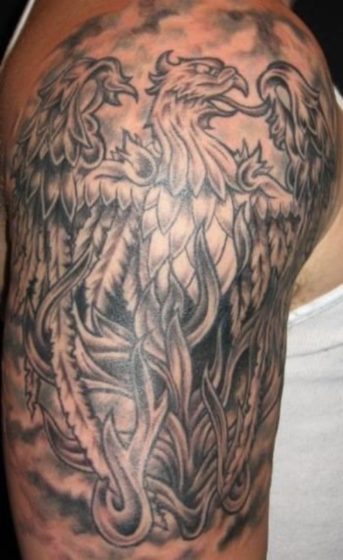 Best Grey Ink Griffin Fantasy Tattoo On Half Sleeve