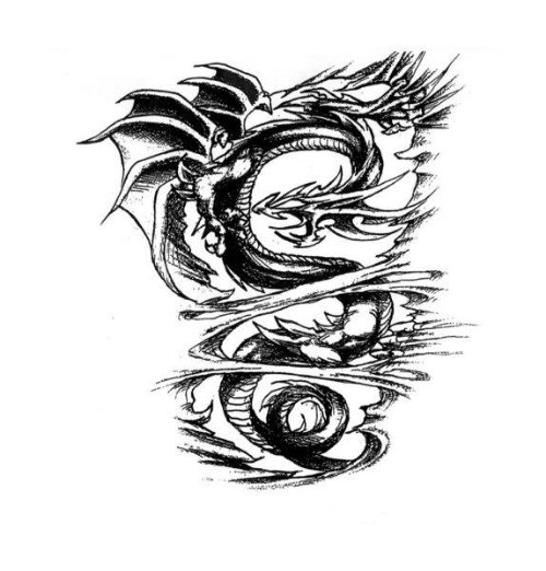 Classic Grey Ink Dragon Fantasy Tattoo Design
