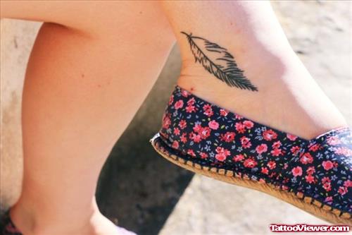 Feather Tattoo On Girl Left Ankle
