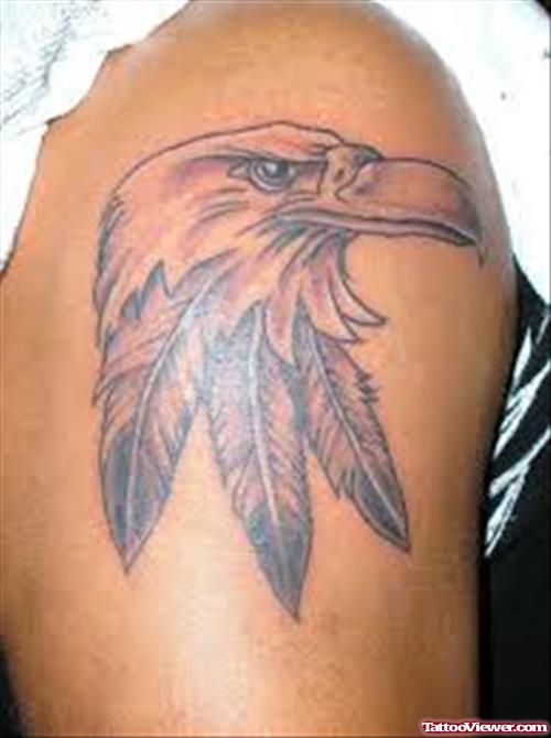 Eagle Head And Feathers Tattoos On Half Sleeve