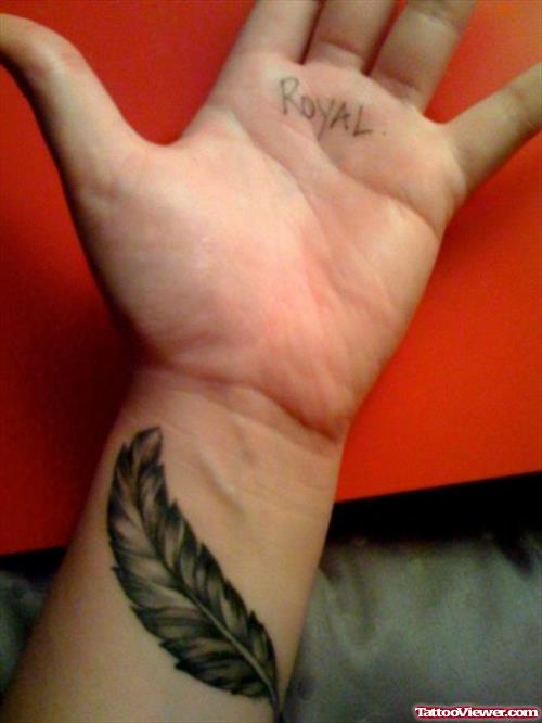 Wrist Grey Feather Tattoo
