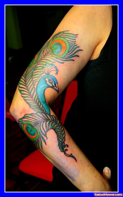Right Sleeve Peacock Feather Tattoo
