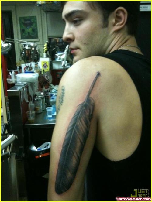 Left Half Sleeve Feather Tattoo