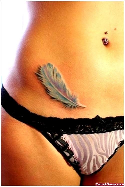 Hip Feather Tattoo For Girls