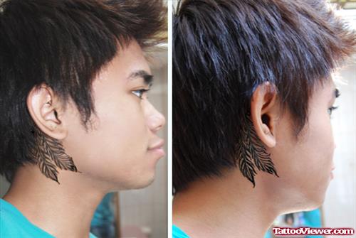 Feather Tattoos On Side Neck