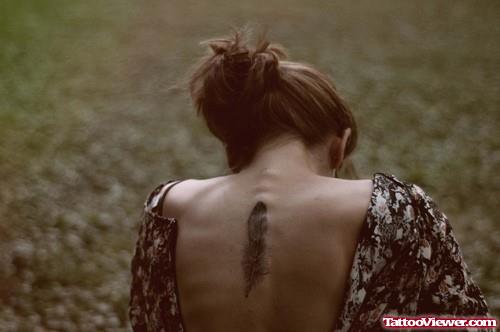 Classic Upperback Feather Tattoo For Girls