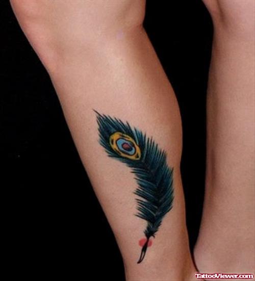 Leg Peacock Feather Tattoo