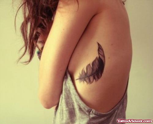 Girl Rib Feather Tattoo For Girls