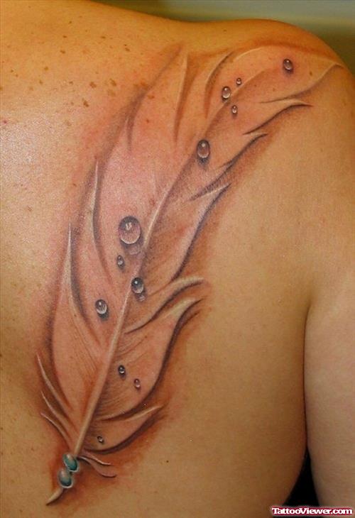 Right Back Shoulder Feather Tattoo