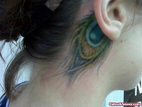 Latest Peacock Feather Tattoo Behind Ear
