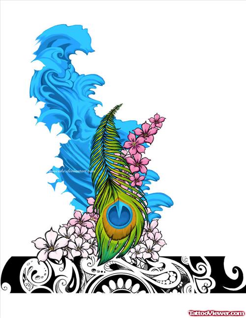 Colored Peacock Feather Tattoo Design