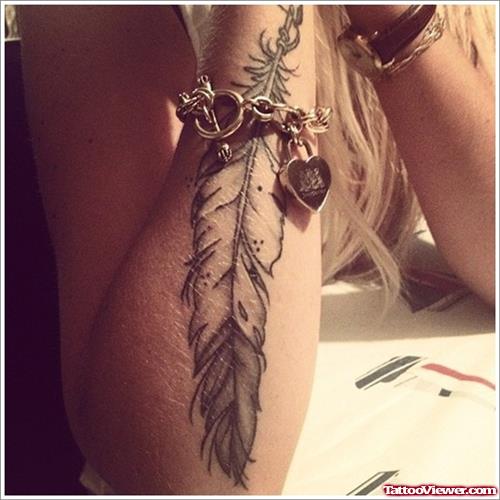 Right Forearm Hawk Feather Tattoo