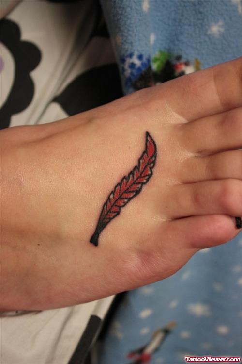 Red Feather Tattoo On Right Foot