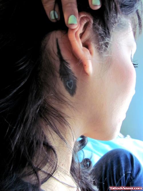 Peacock Feather Tattoo Behind Ear
