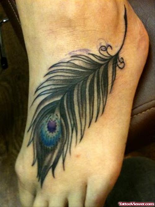 Left Foot Peacock Feather Tattoo