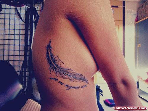 Large Feather Tattoo On side