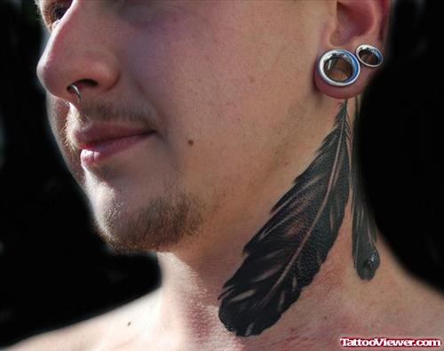 Attractive Feather Tattoo On Neck