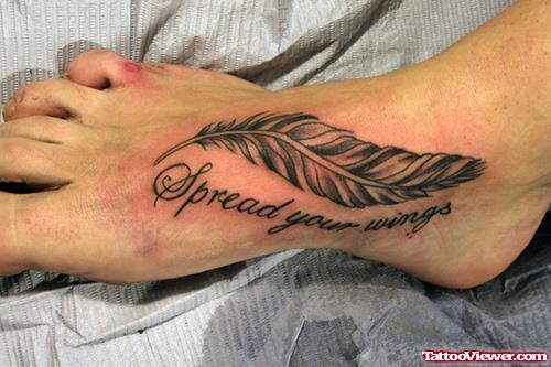 Spread Your Wings Feather Tattoo On Right Foot