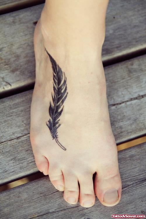 Right Foot Feather Tattoo For Girls