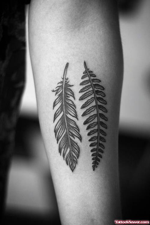 Grey Ink Feathers Left Arm Tattoo