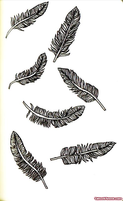 Grey Ink Feather Tattoos Designs
