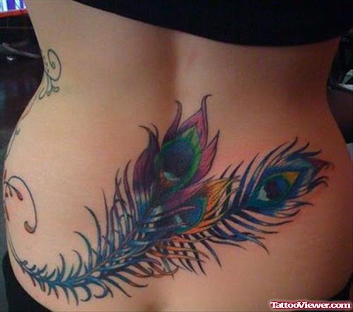 Peacock Feather Tattoos On Lowerback