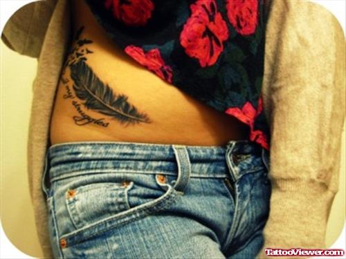 Girl Hip Feather Tattoo