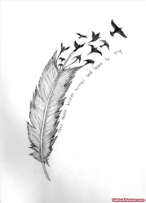 Feather And Flying Birds Tattoo Design