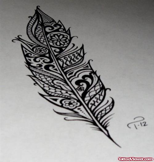 Cool Henna Feather Tattoo Design