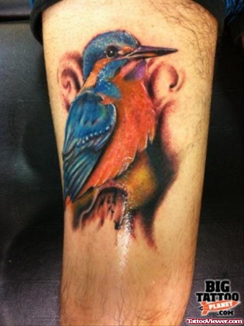 Colored Feather And Bird Tattoo