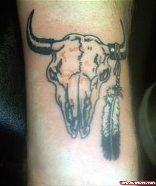 Bull Skull And Feather Tattoo