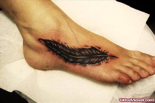 Feather Tattoo On Right Foot