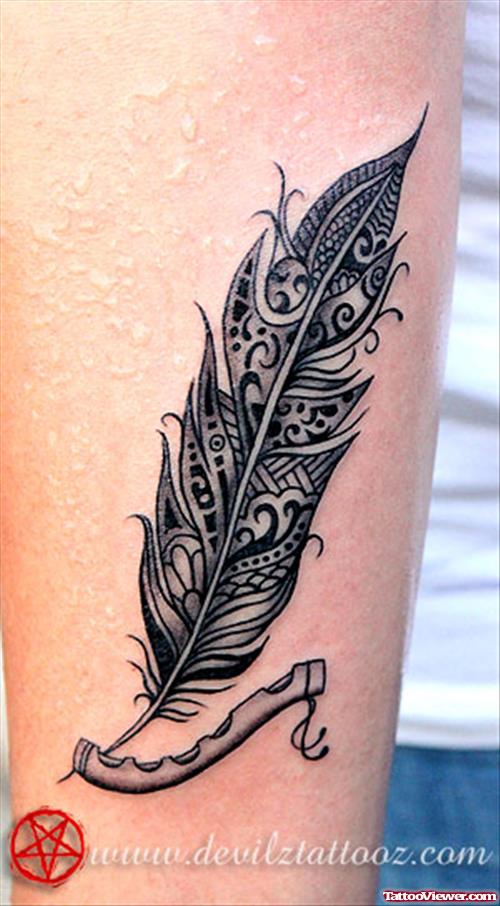 Henna Pattern Feather Tattoo