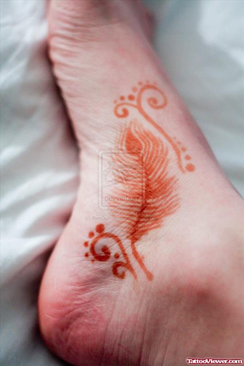 Feather Tattoo On Right Ankle
