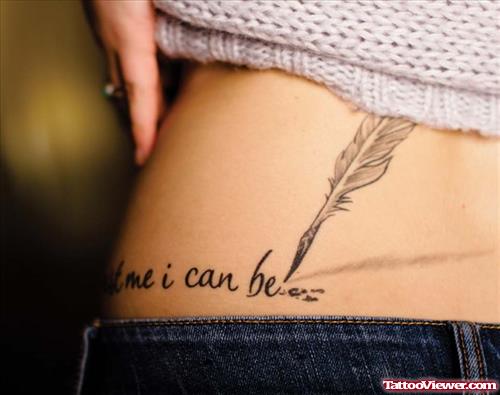 Feather Tattoo On Girl Lowerback