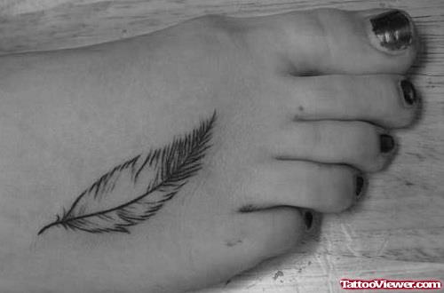 Girl Right Foot Feather Tattoo