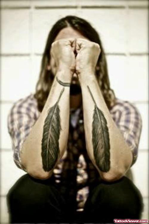 Feather Tattoos On Both Arms