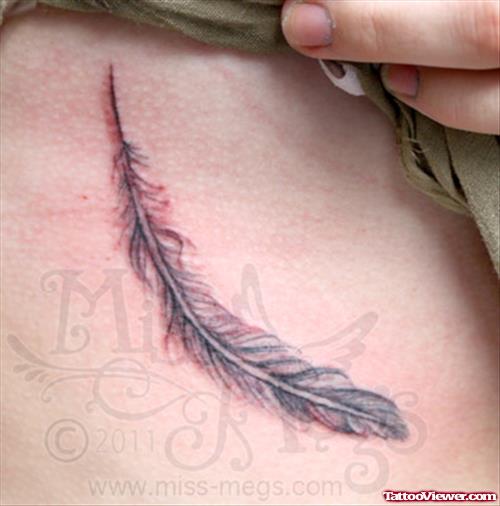 Awesome Grey Ink Feather Tattoo