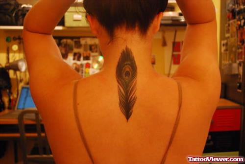 Girl Upperback Feather Tattoo